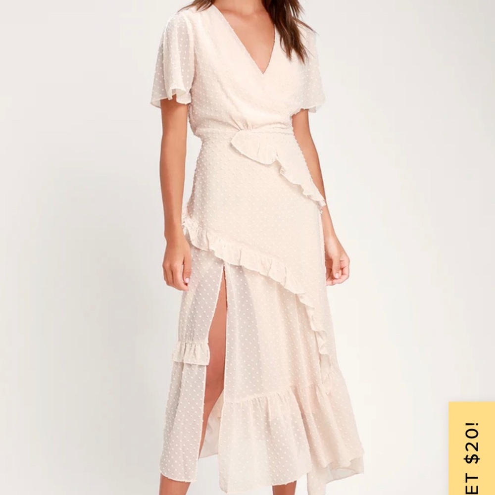 Lulus Next to You Cream Swiss Dot Ruffled Midi Dress